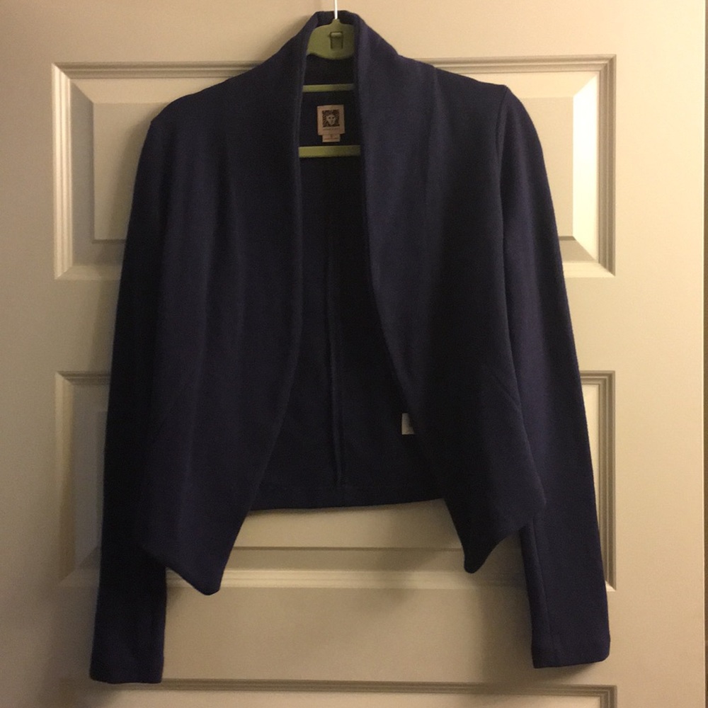 Anne Klein navy blue open sweater blazer